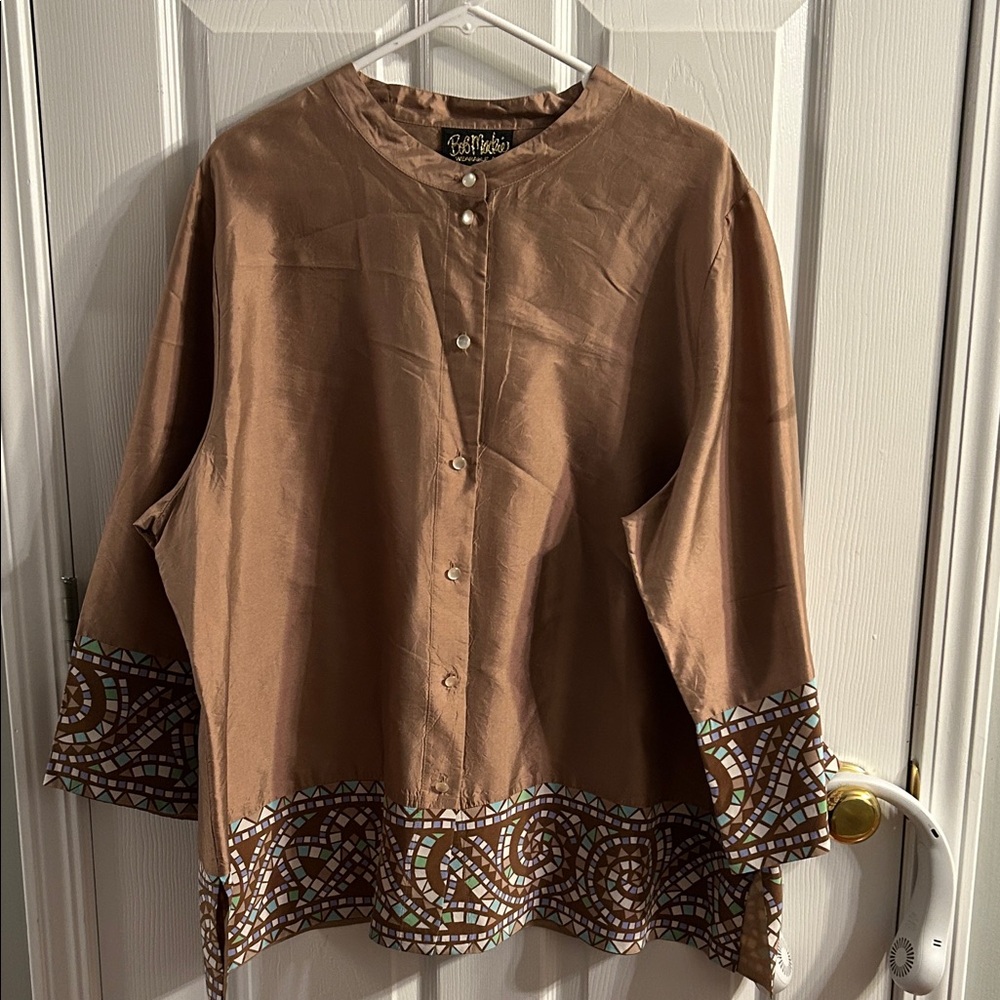 Bob Mackie Tan Tunic with Mosaic Detail